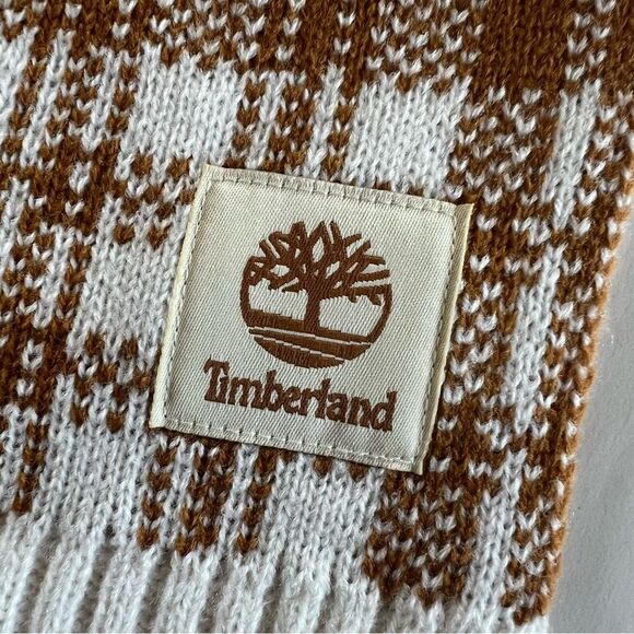 Timberland Buffalo Plaid Knit Scarf Tan Cream NWT - Picture 5 of 8